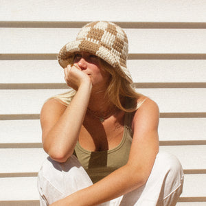 Brown & White Checkered Hat