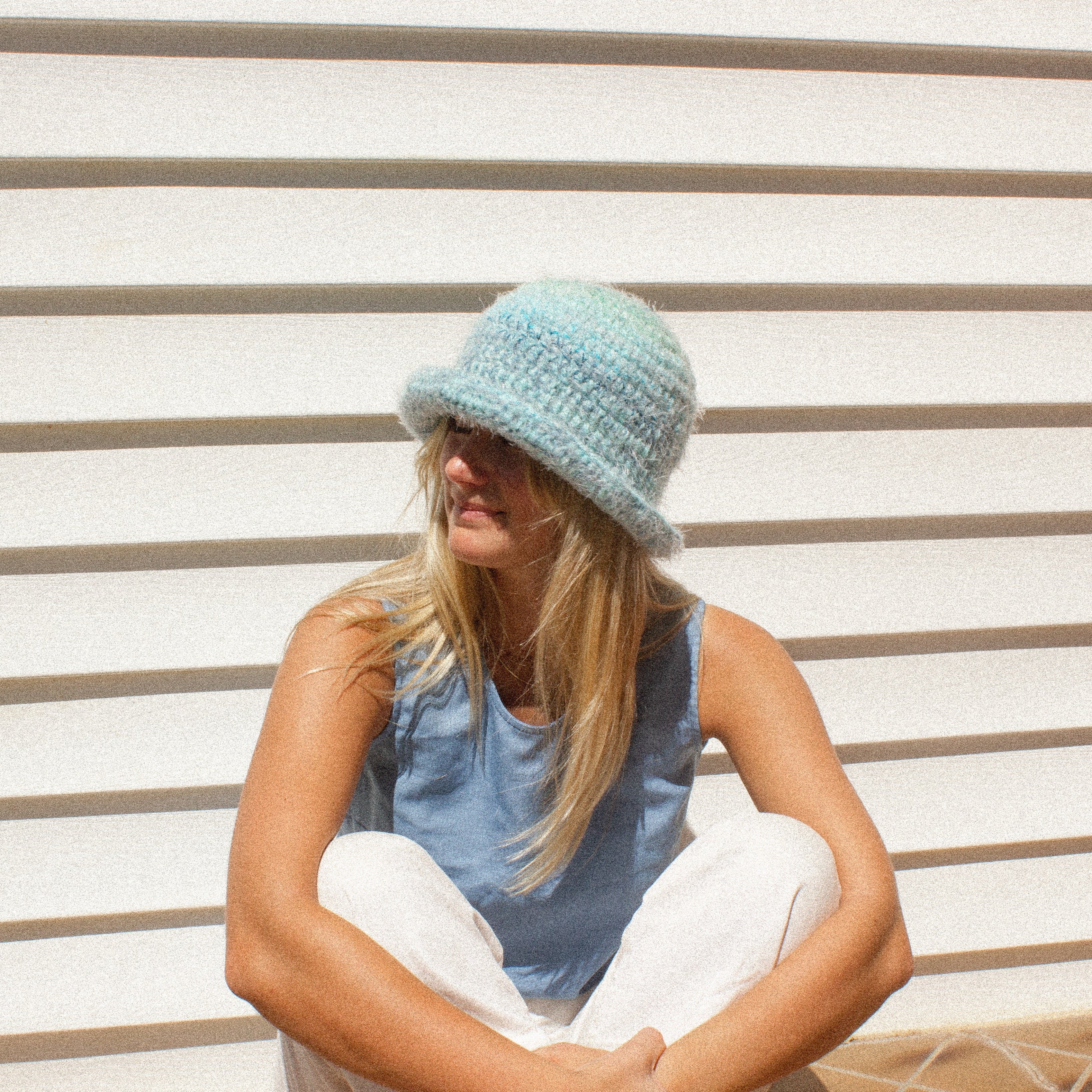 Fluffy Blue Crochet Bucket Hat