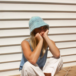 Fluffy Blue Crochet Bucket Hat